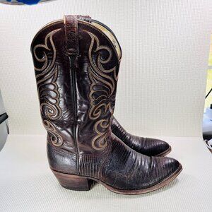 Dan Post 6834 Brown Iguana Lizard and Leather Men Size 10.5 Cowboy Western Boots